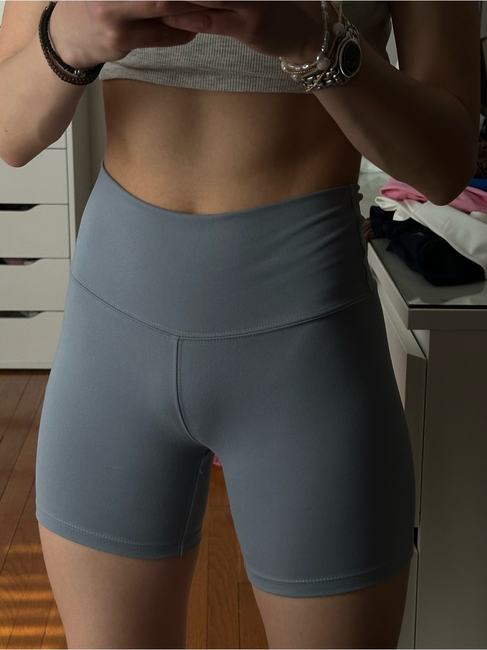 High-Waist Athletic Bike Shorts - Gray